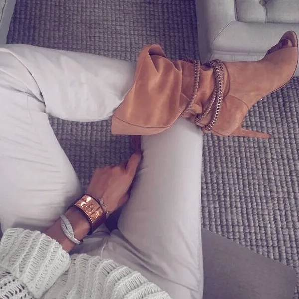 Peep Toe Lace Up Suede Cal Boots